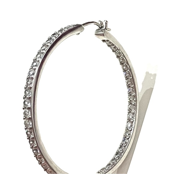 Sterling Silver 925 CZ Inside Out Hoop Earrings - Picture 3 of 11